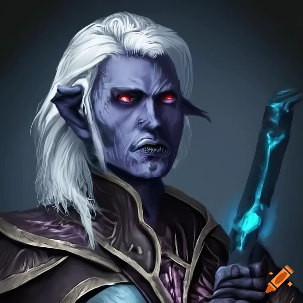 Male drow with evil glowing sword