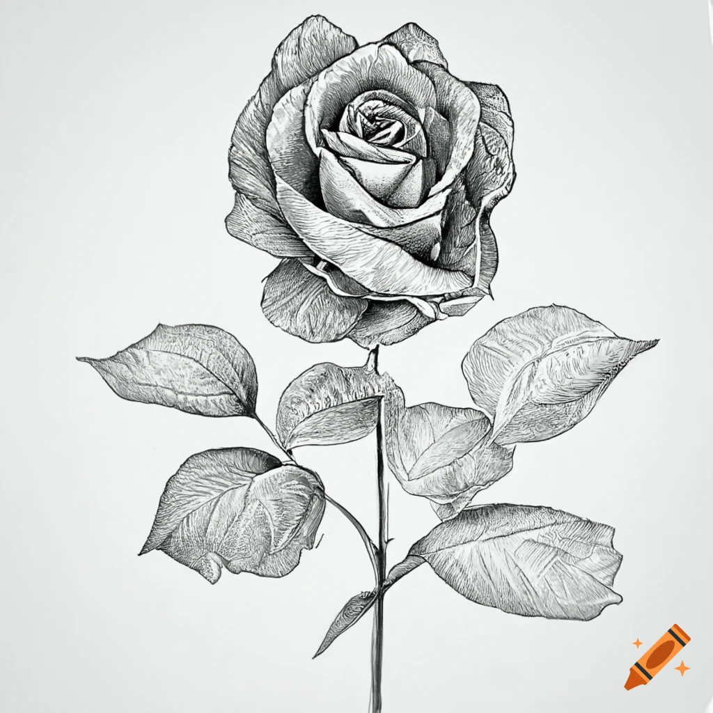 Rose Sketch On White Background Stock Illustration - Download, Rose Stencil  - valleyresorts.co.uk