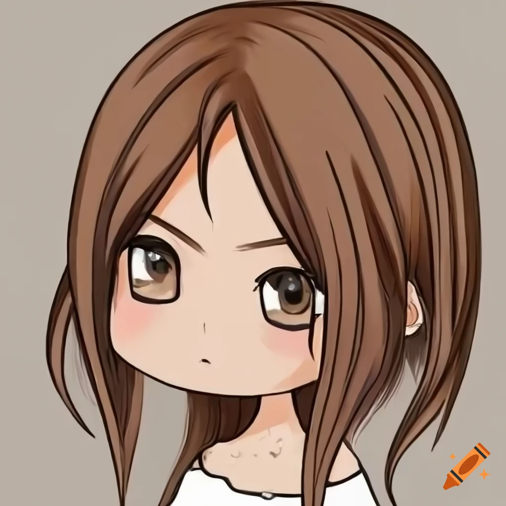 Chibi femme avec cheveux mi long marron et yeux marron, avec le corps d'une  femme on Craiyon