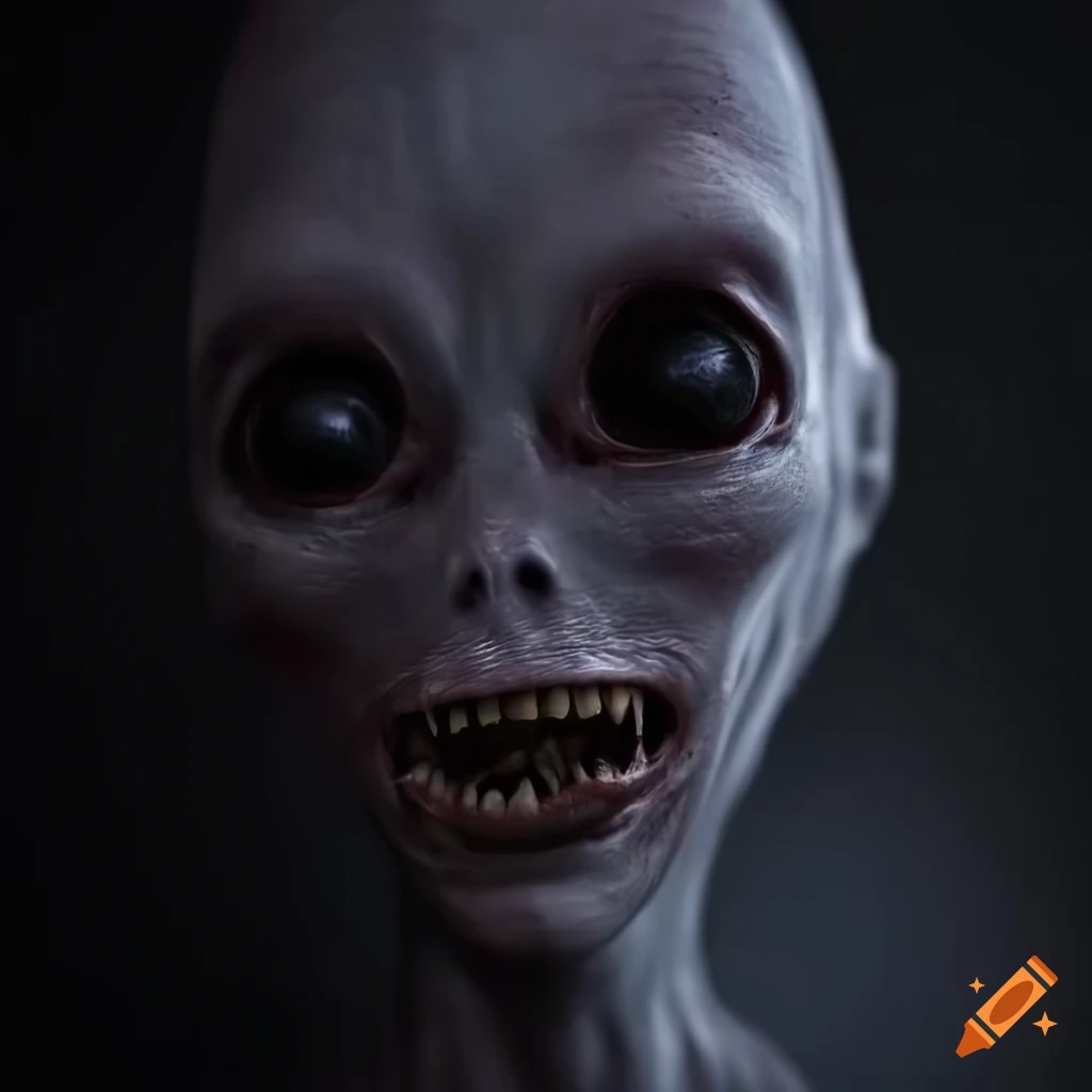Disturbing creepy alien open mouth on a dark background on Craiyon