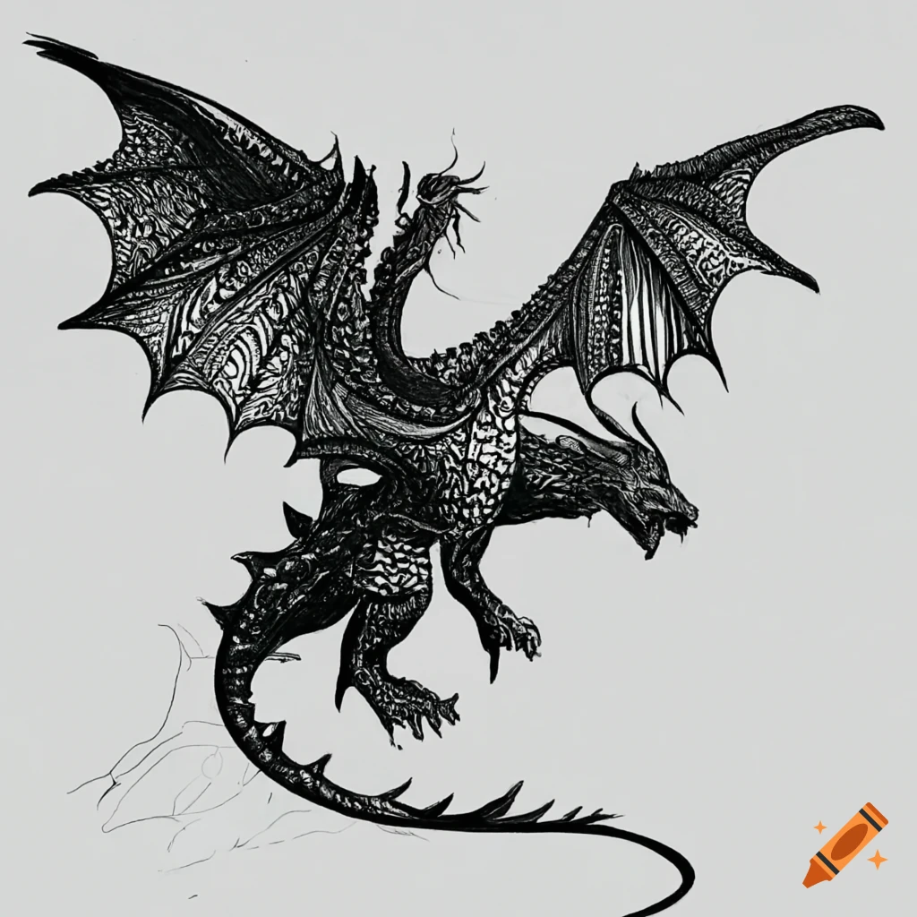 Technical drawing of a flying dragon on Craiyon
