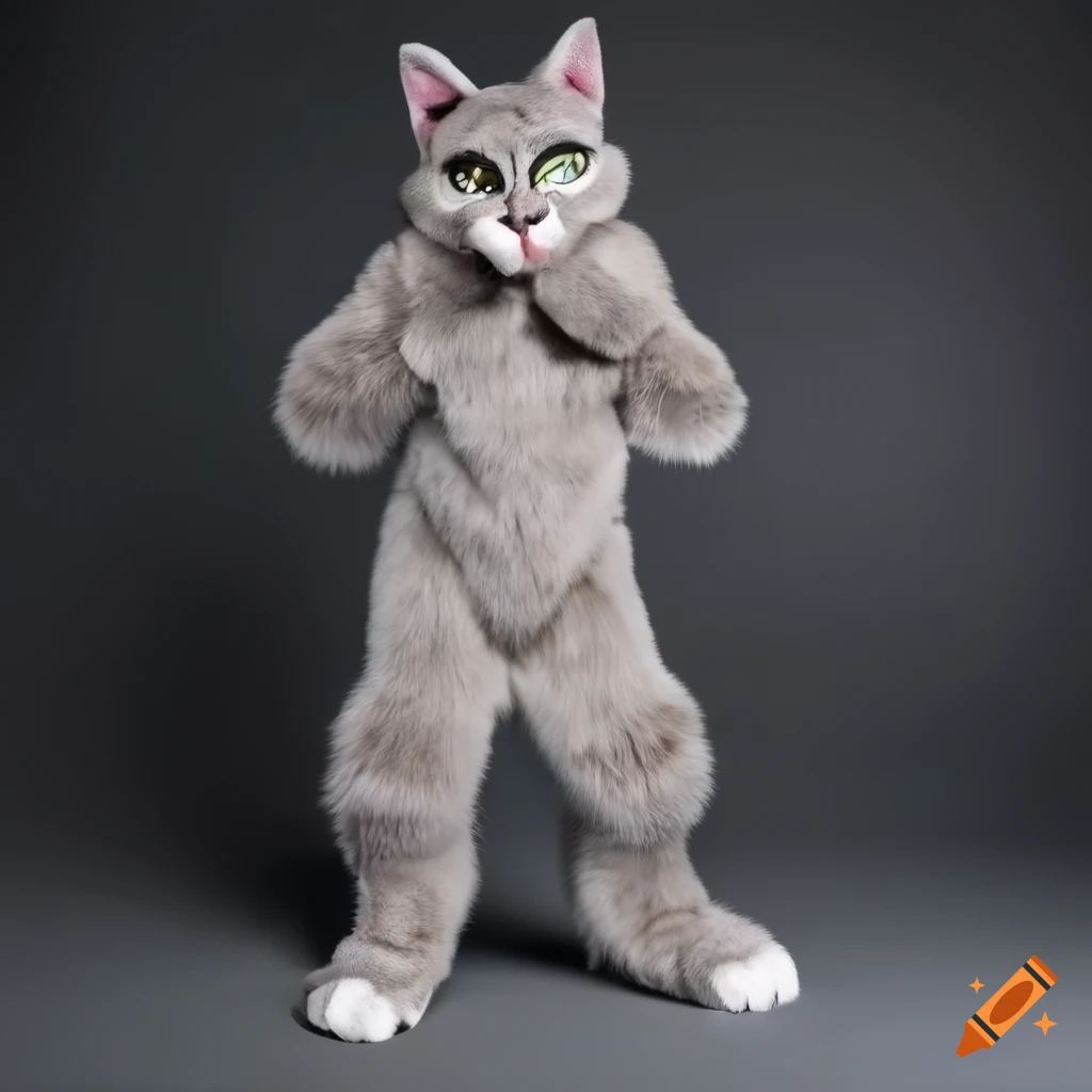 Light Grey Furry Costume Woman Fur Animal Print Spandex Cat