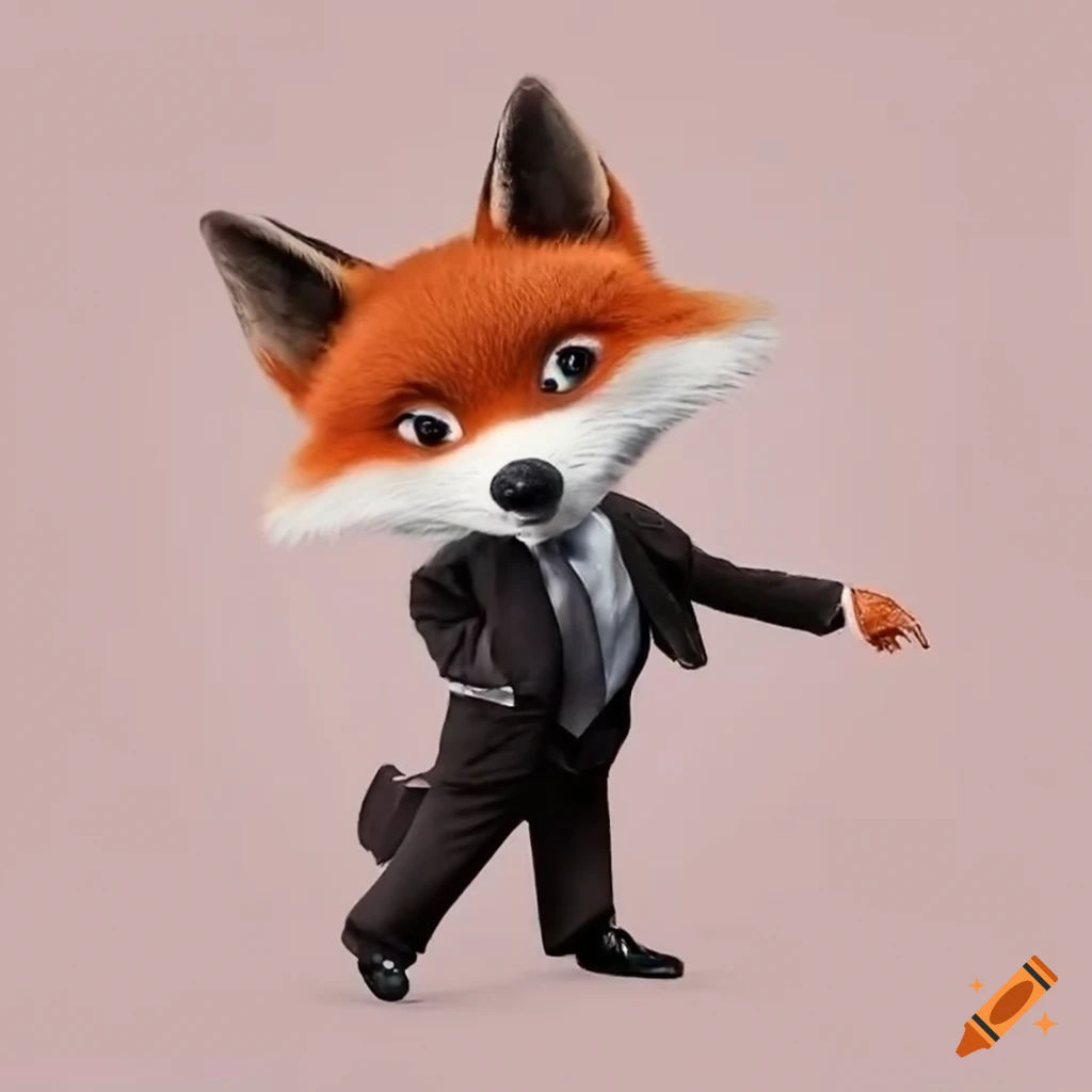 A dancing fox in a suit