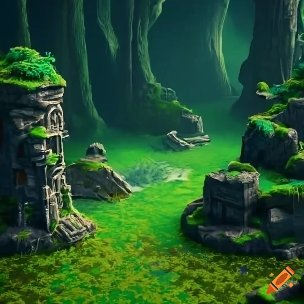 In the background between formation from above fantasy RPG game forest ...