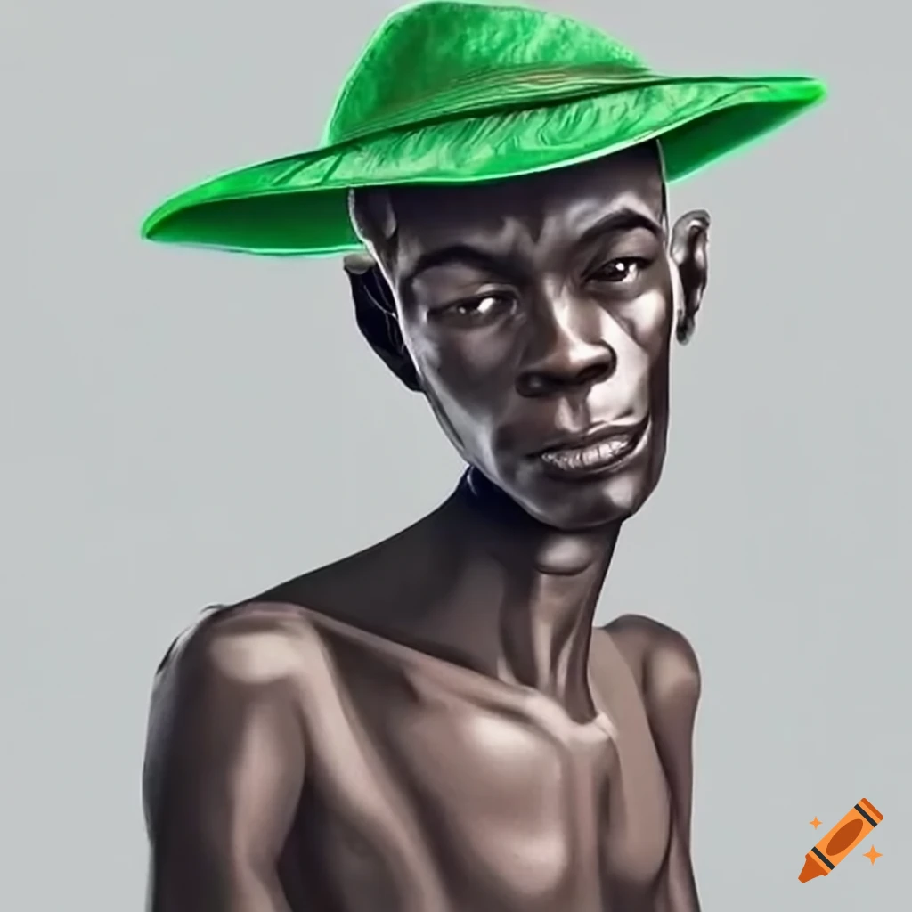 Skinny man from haiti wearing a green fishing hat on Craiyon
