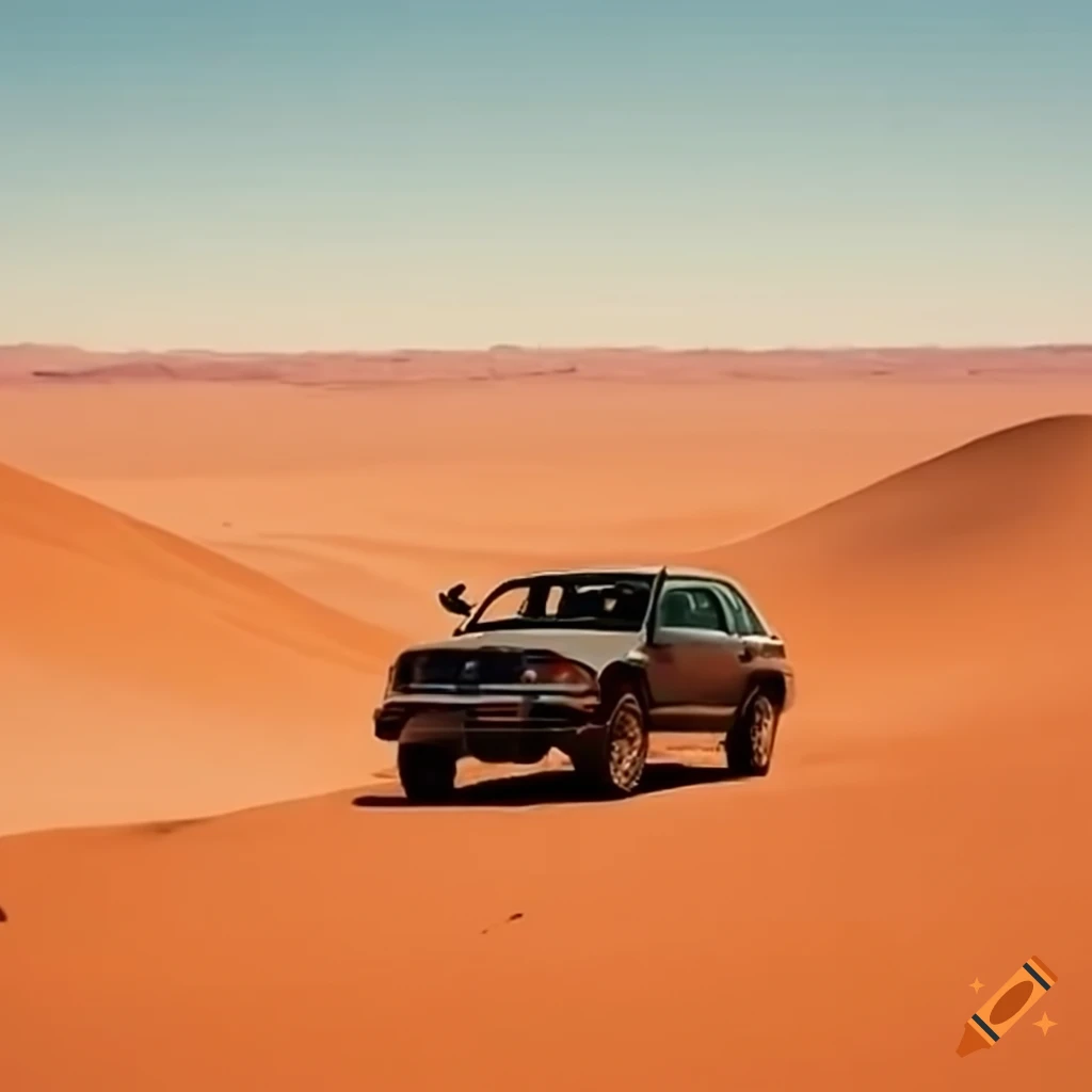 Car driving in desert on Craiyon