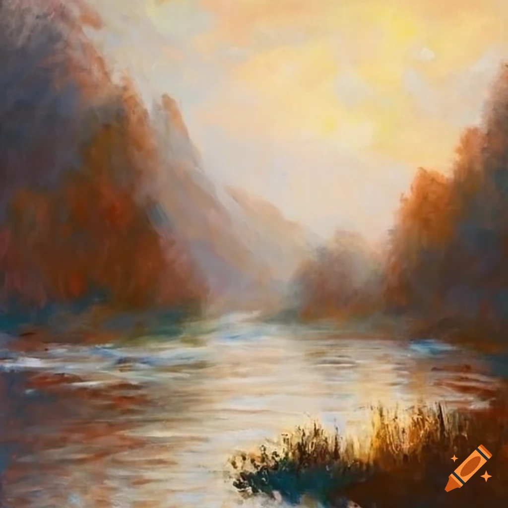 Landscape painting mountain neutral colors