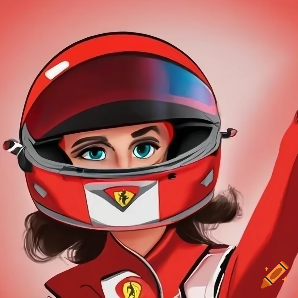 female f1 pilot, pixar art style, ferrari colors, twitter banner format