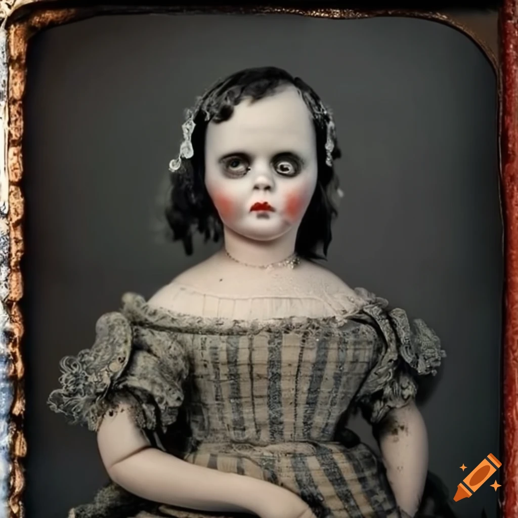 daguerreotype portrait of a beautiful creepy porcelain doll
