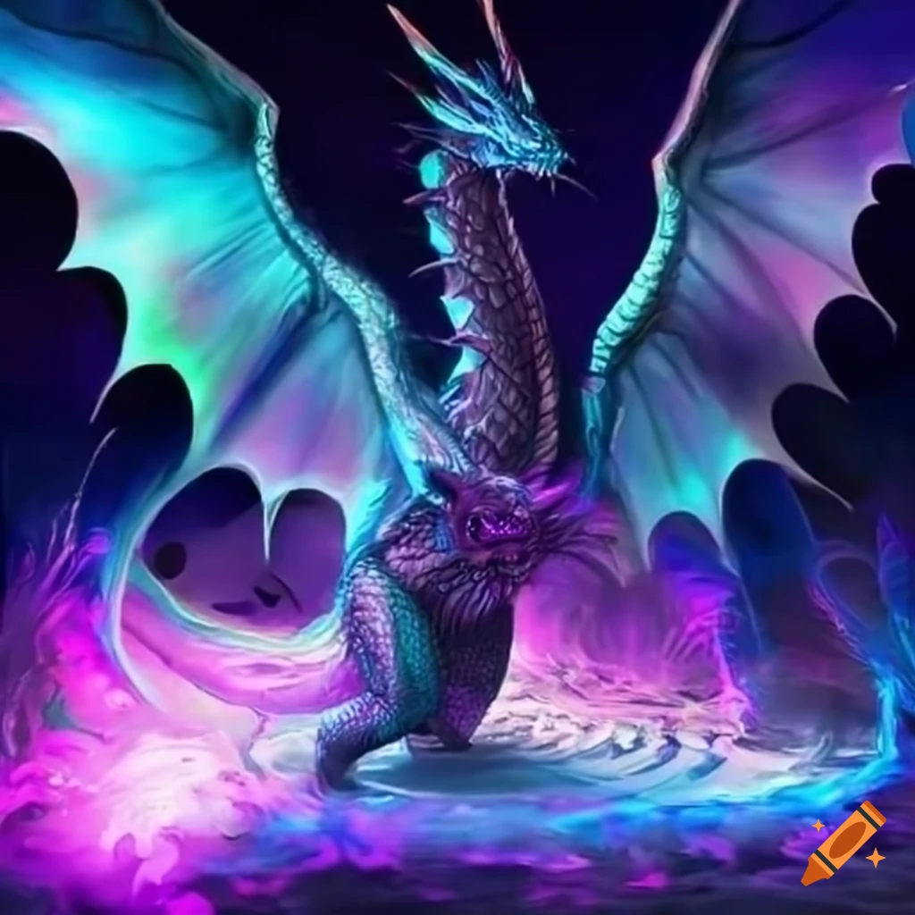 a huge gleaming dragon with a magical aura