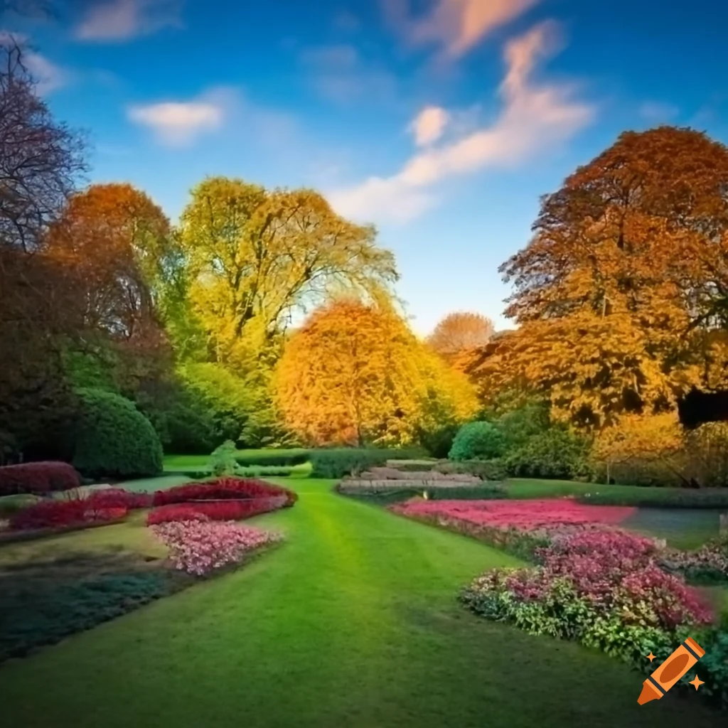 Gardens in Knighton park, Leicester, England at sunset