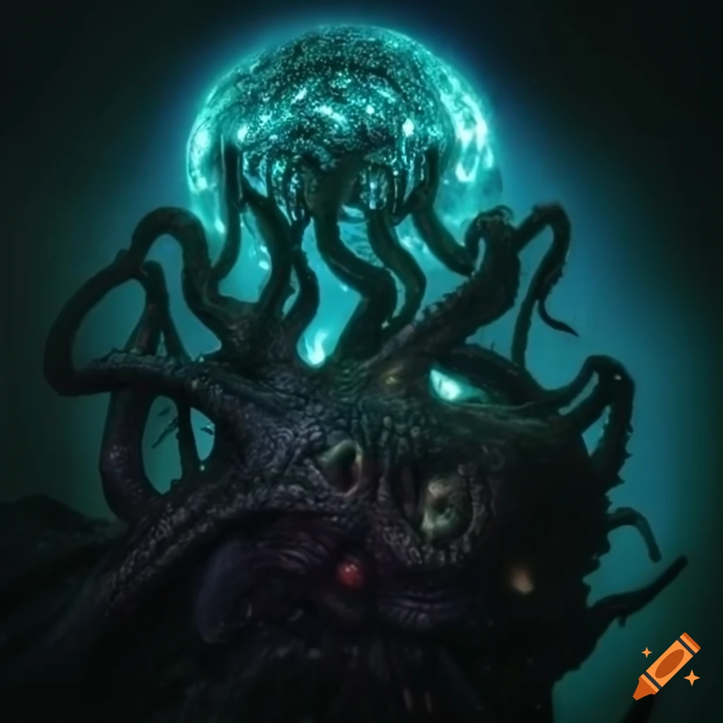 Star spawn of cthulhu glowing dark high resolution on craiyon