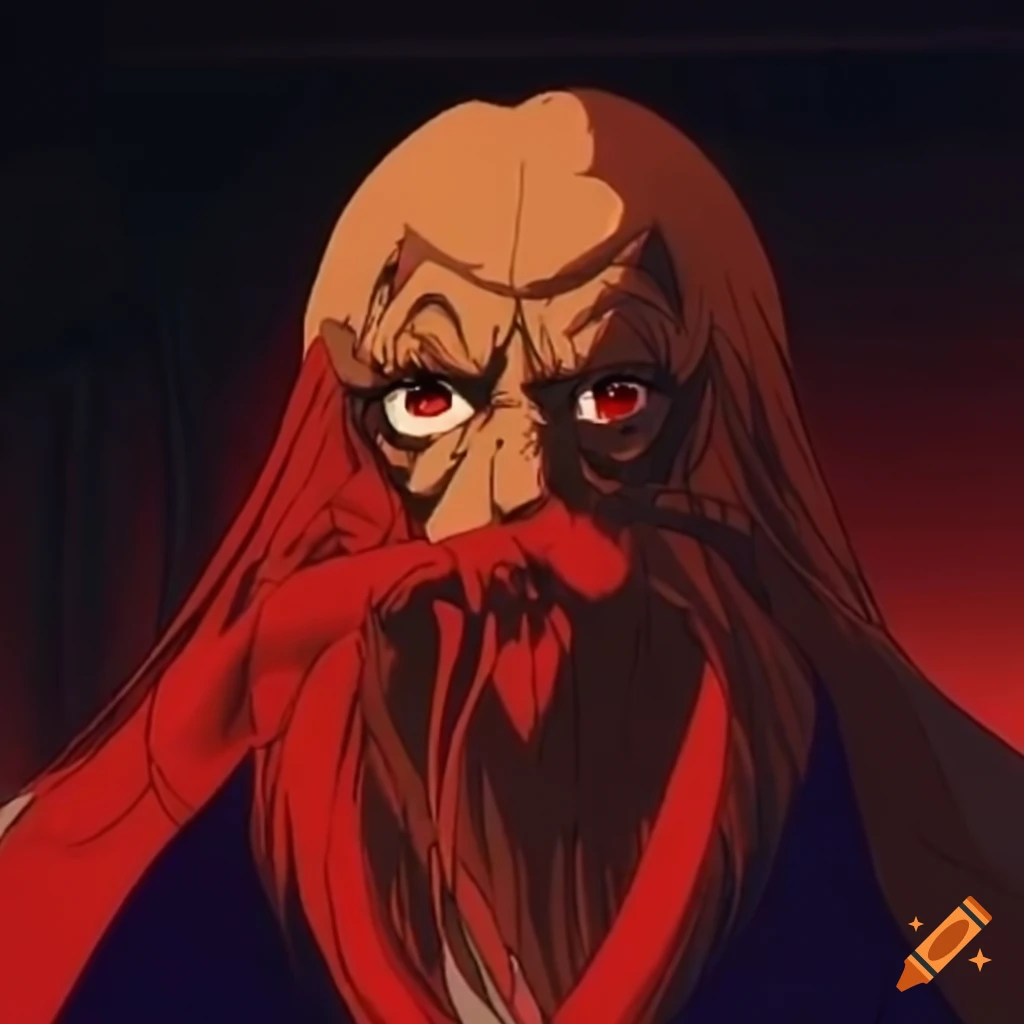 80-90's anime ova, male old bearded wizard 'ninja scroll' 'vampire hunter d