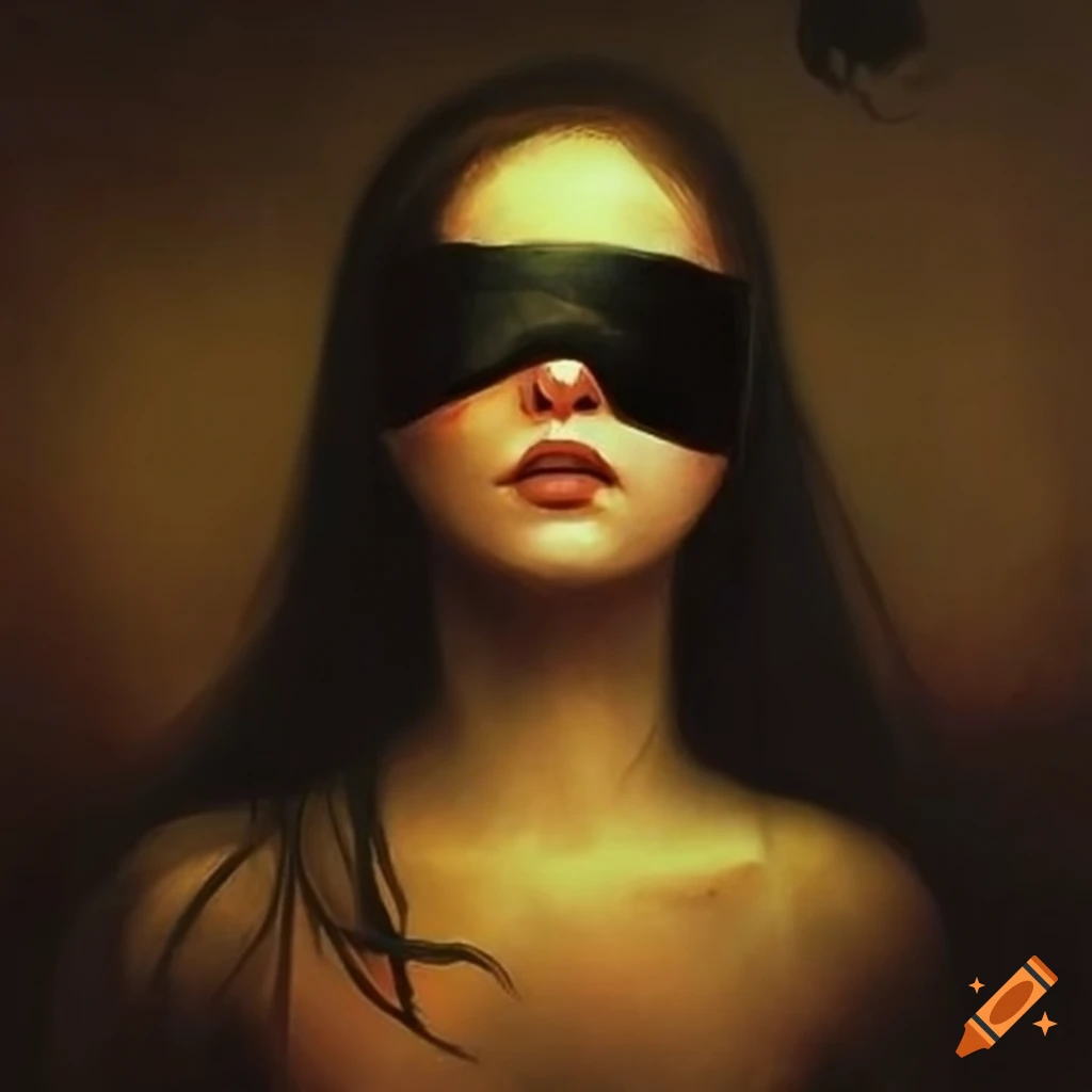 Her haunting beauty wearing velvet blindfold painted by beksinski