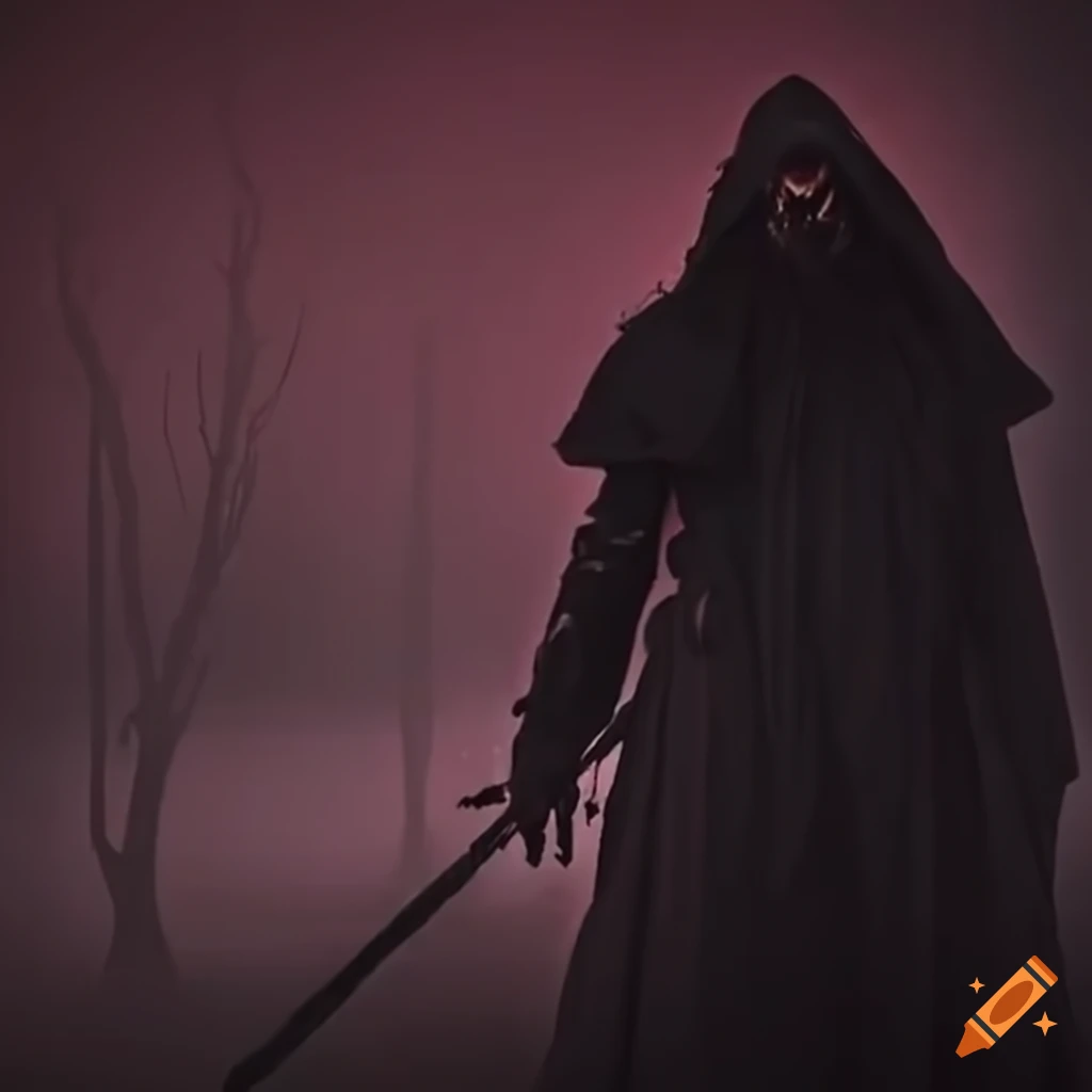 Dark blood reaper, cinematic foggy scnery on Craiyon