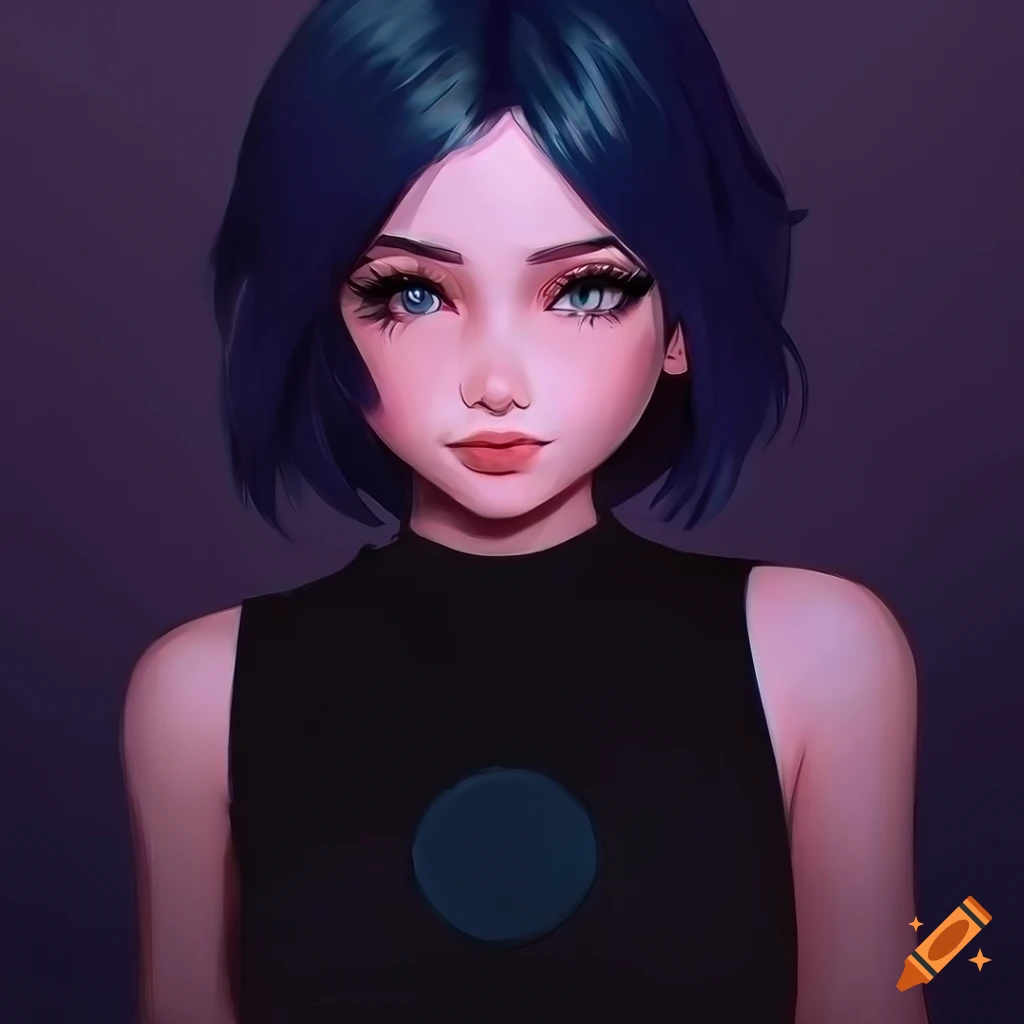 ArtStation - black hair girl with blue eye and tattooed