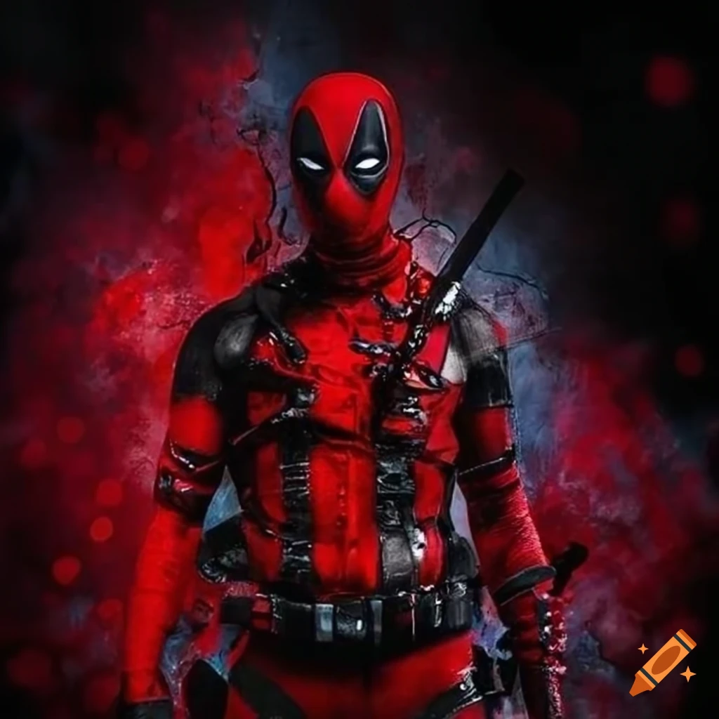 Subtle Deadpool Abstract depiction of Deadpool formed by vibrant paint splatters on Craiyon