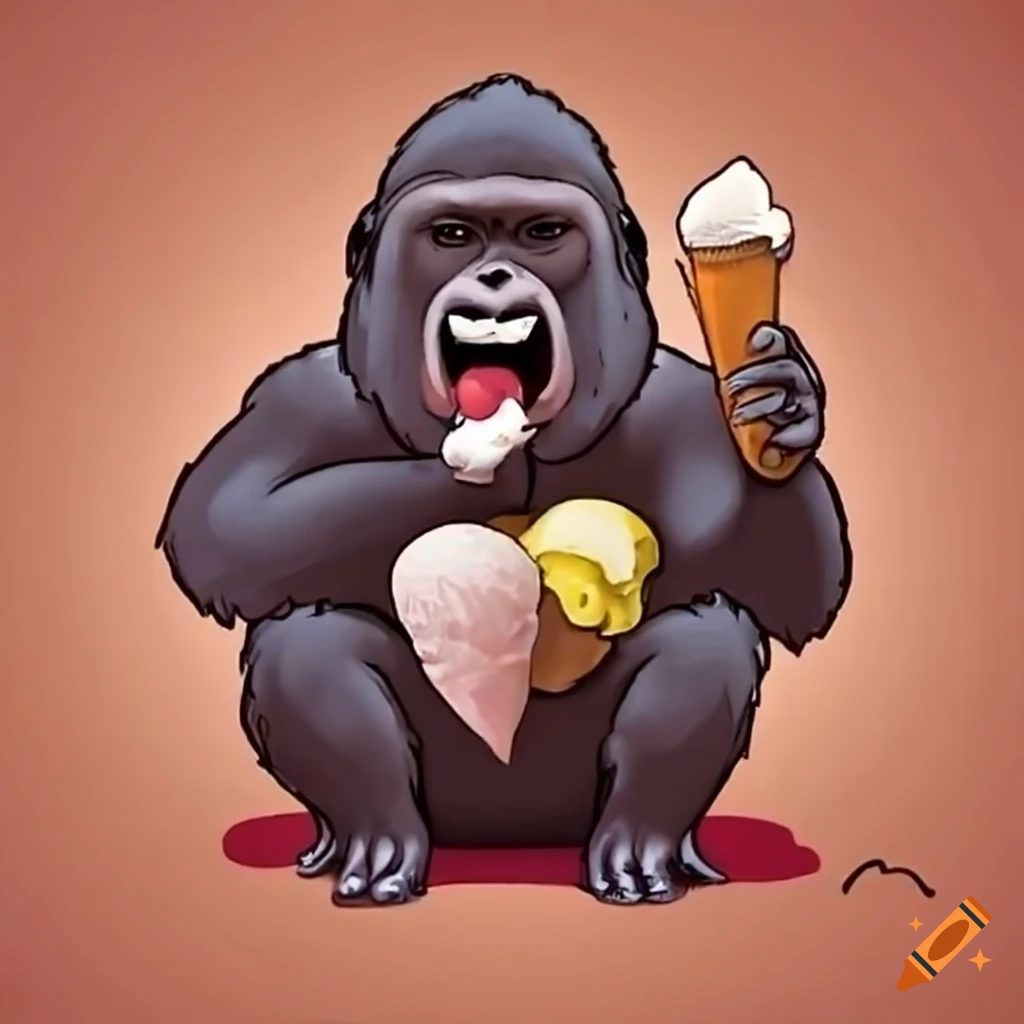 Cute chili gorilla eating an ice cream on Craiyon