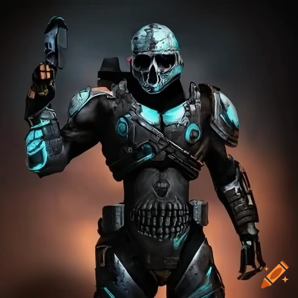 Semi human spartan marine with skull helmet soldier and neon armor on ...