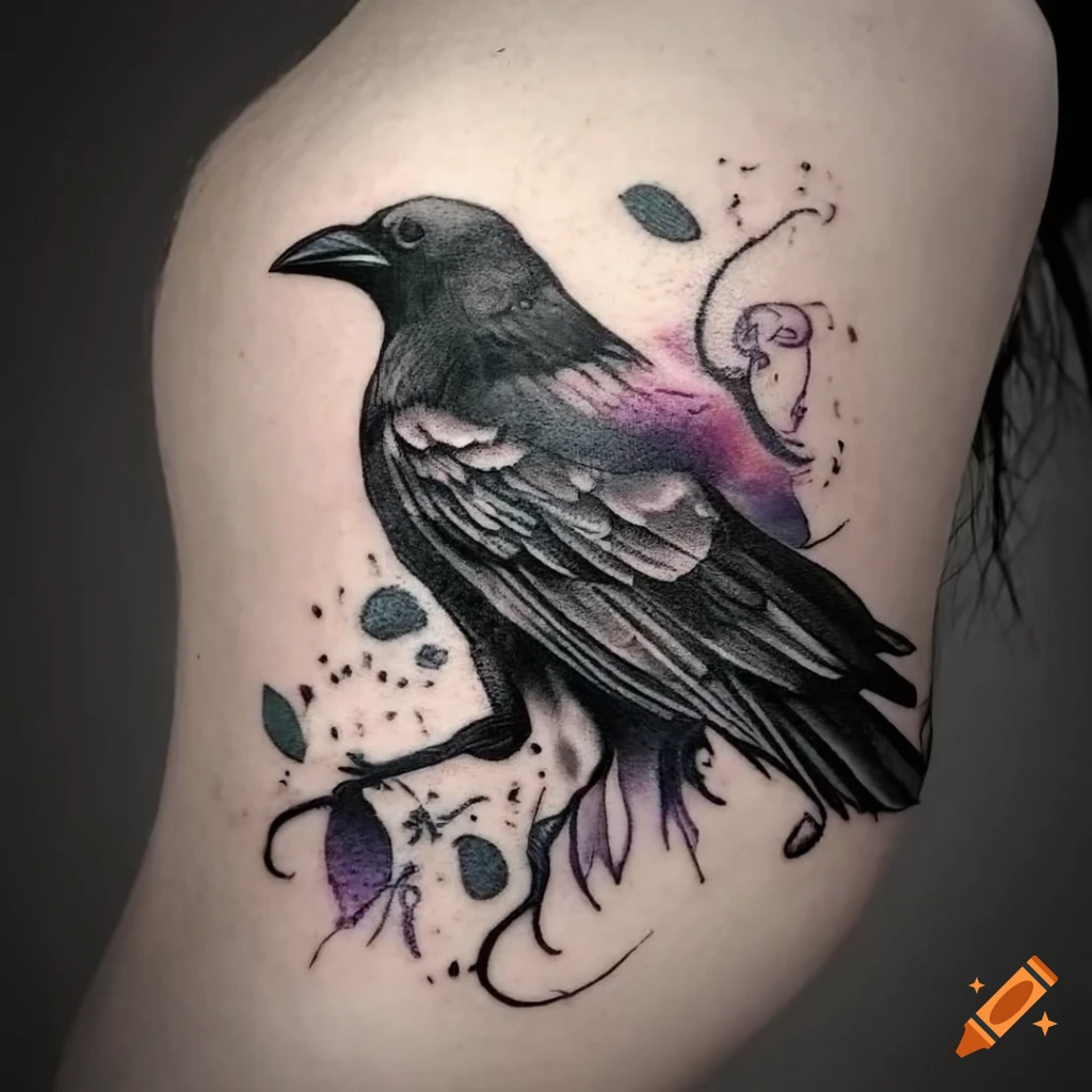 Sketchwork tattoo of a raven wrapping its wings around the arm on Craiyon