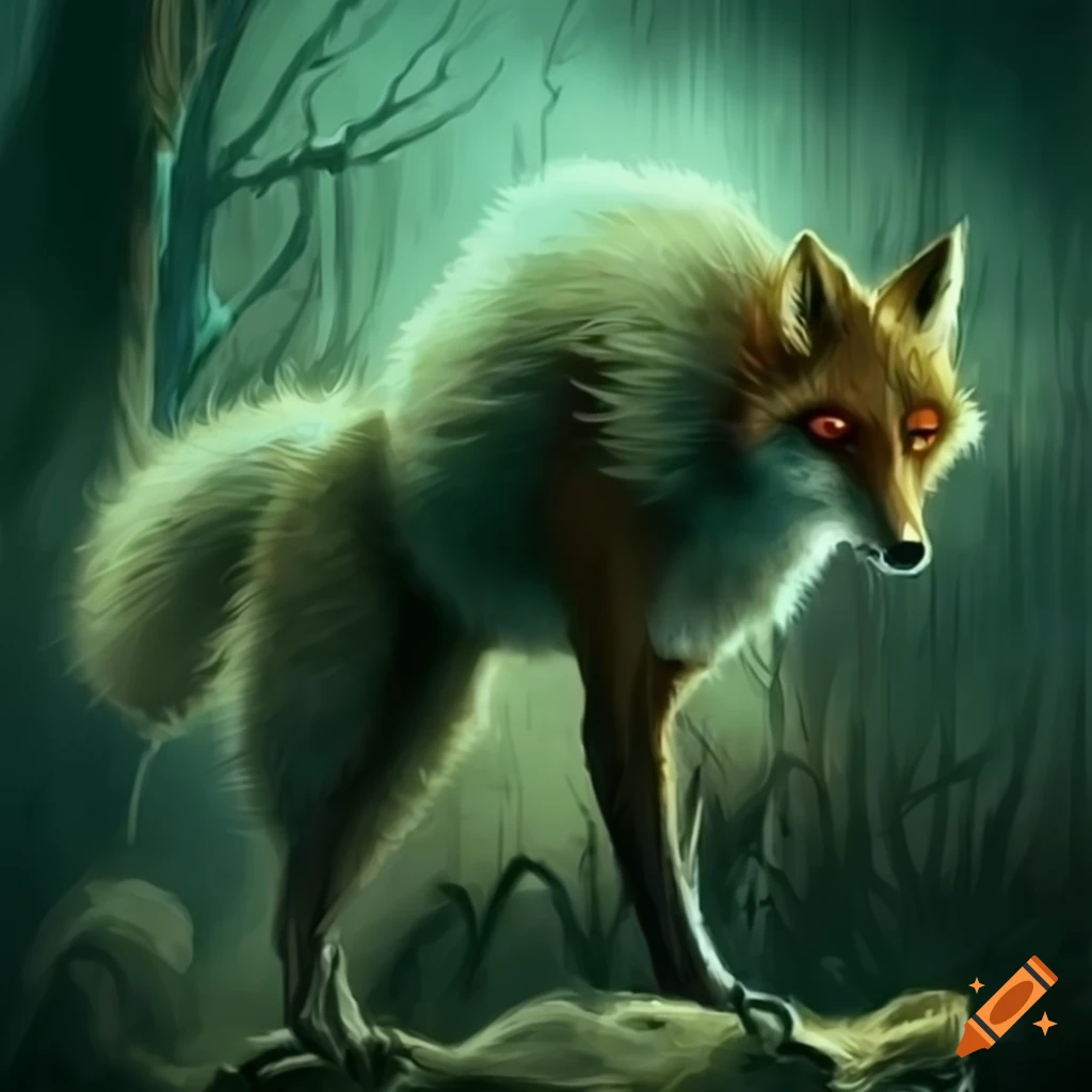 Irish mythological fox, stoic, wind swept