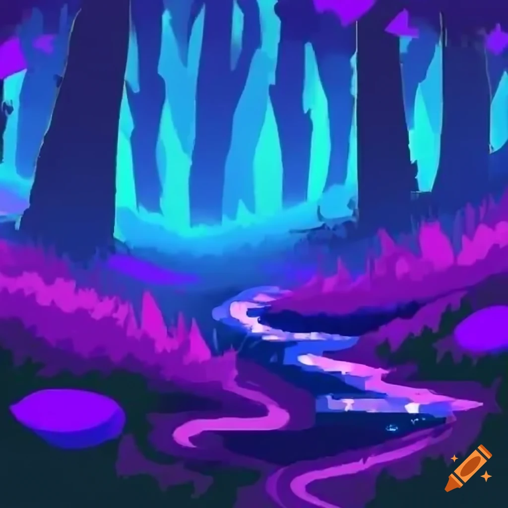 Bioluminescent forest painterly pokemon battle background