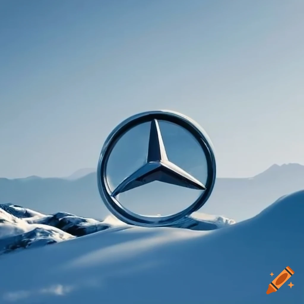Mercedes logo in a snowy mountain on Craiyon