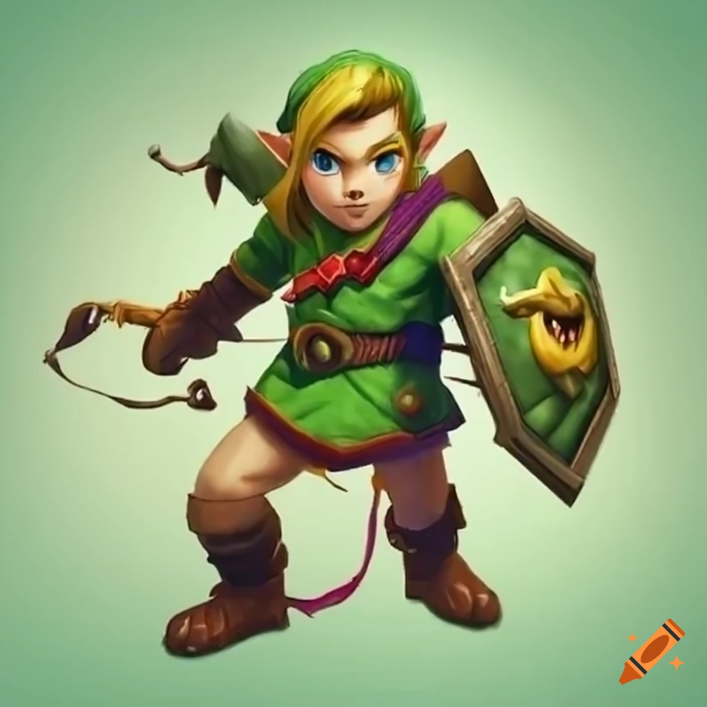 Young link fighting monsters on Craiyon