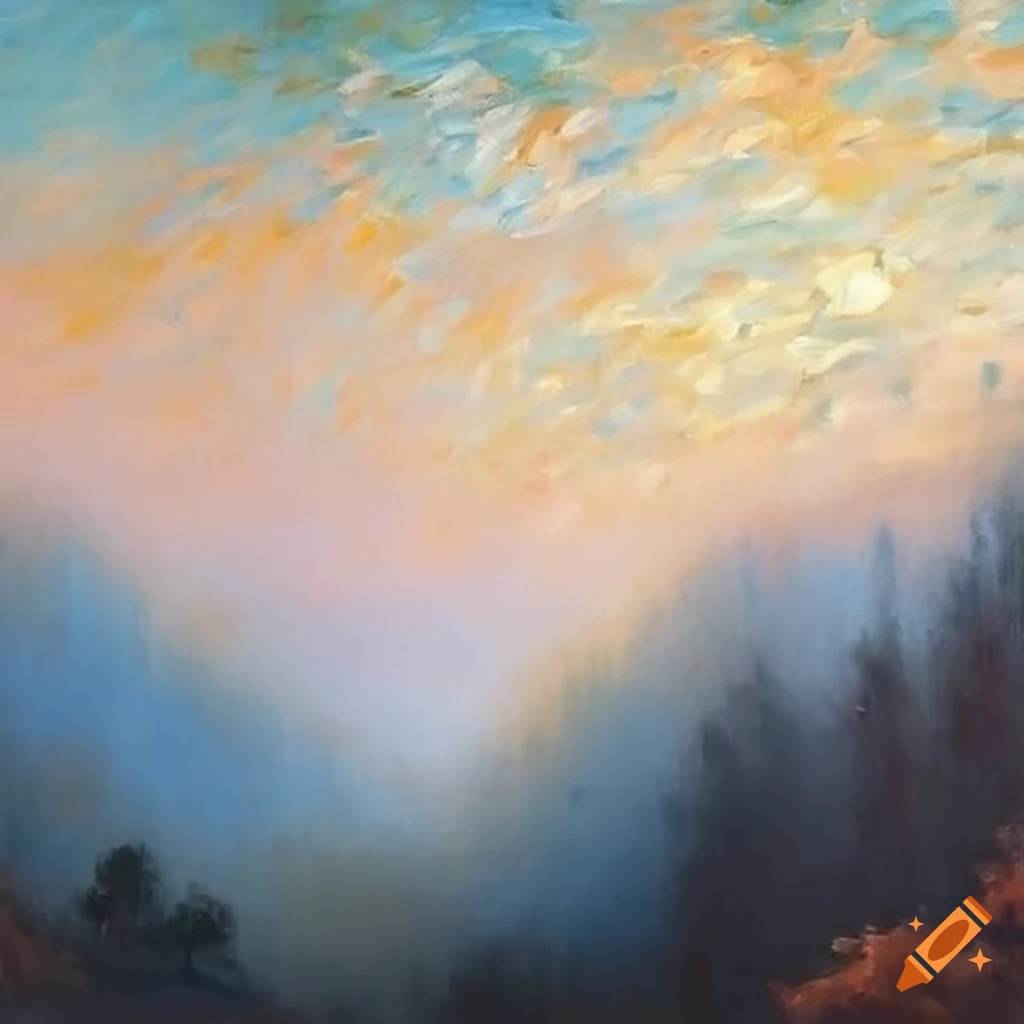 Landscape painting mountain neutral colors