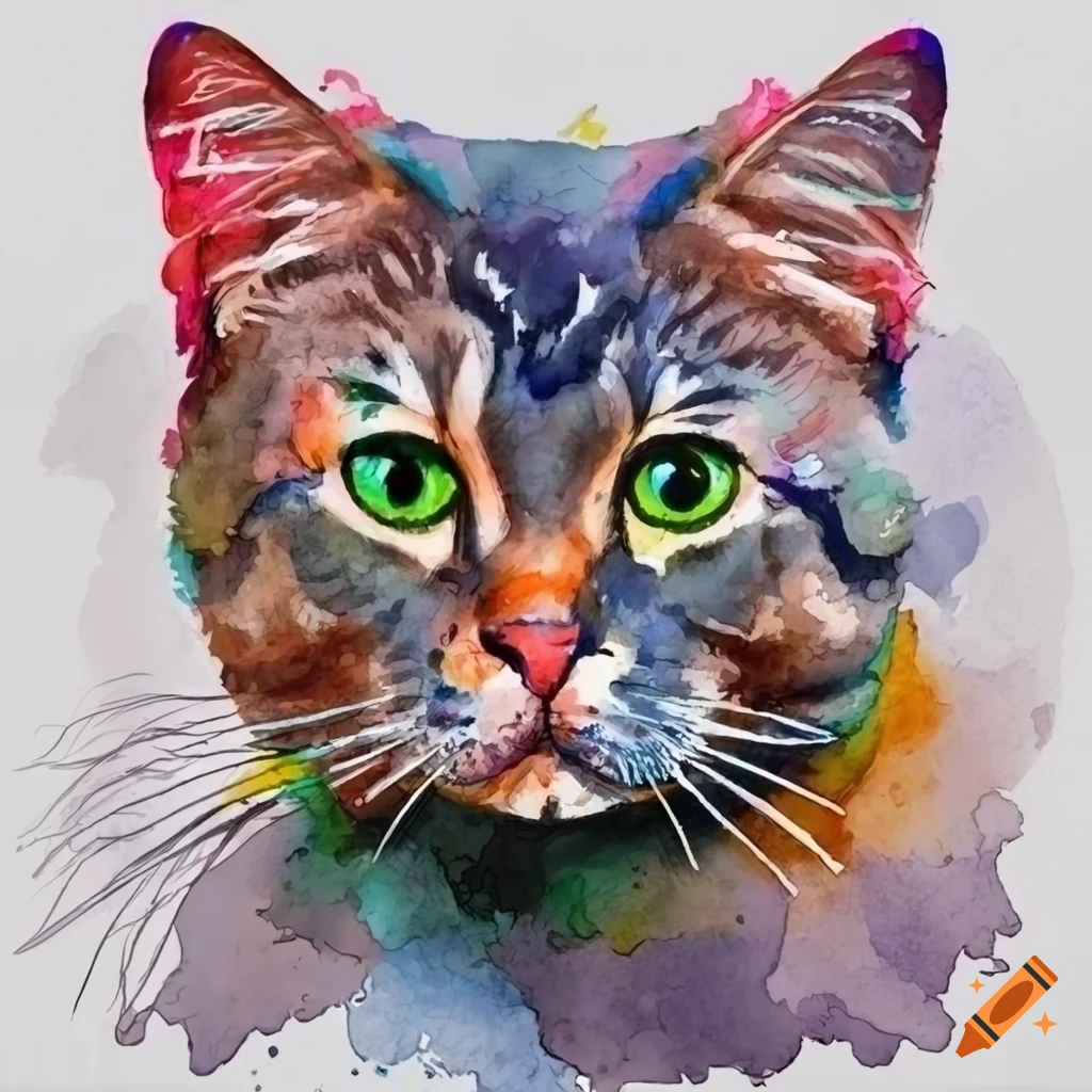  Realistic cat portrait watercolor drawing, isolated on white background Motiv 