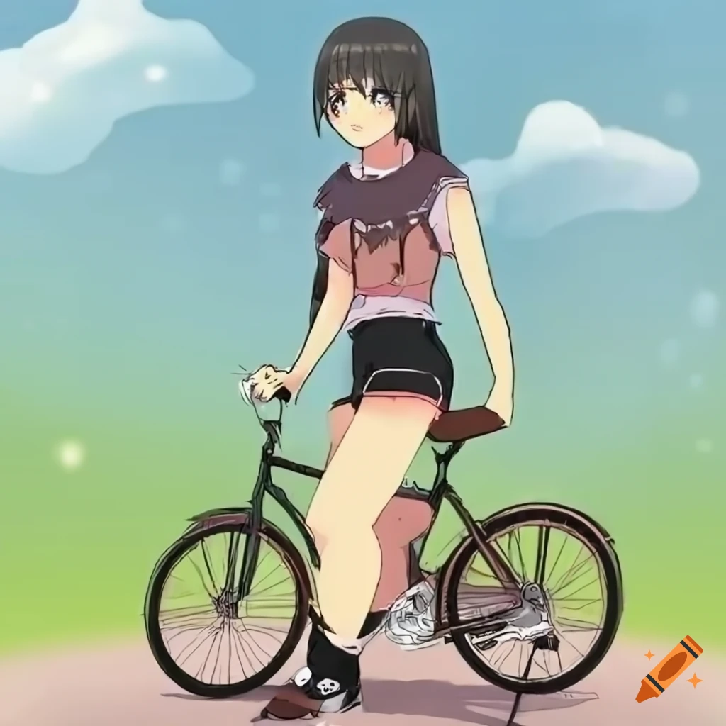 Anime Girl With Bicycle Paint By Numbers - Numeral Paint Kit