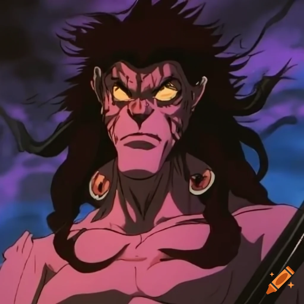 80-90's anime ova, male masculine bearded warrior 'ninja scroll