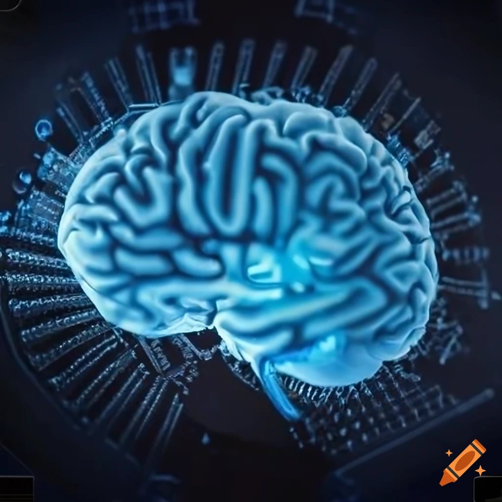 Brain from electronic chip, transparent background