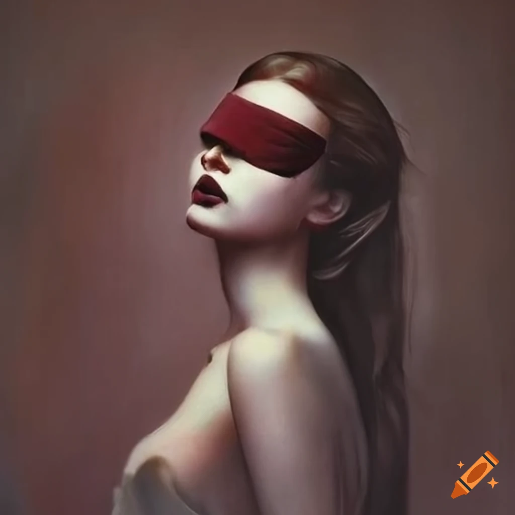 Her haunting beauty wearing velvet blindfold painted by beksinski