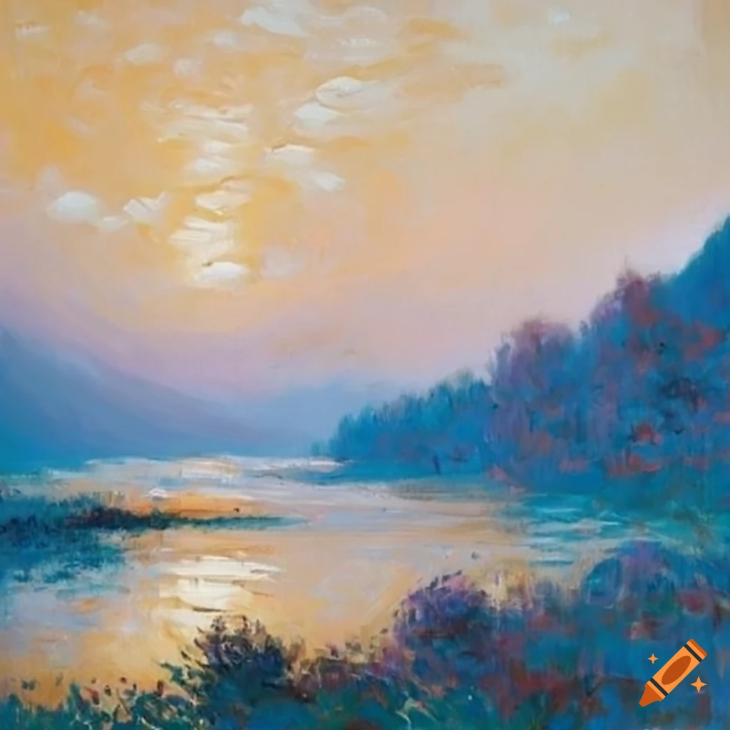 Landscape painting mountain neutral colors