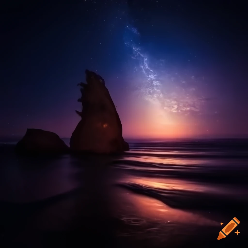 Immagine iperrealistica di una notte estiva stellata con la luna e in riva  al mare on Craiyon