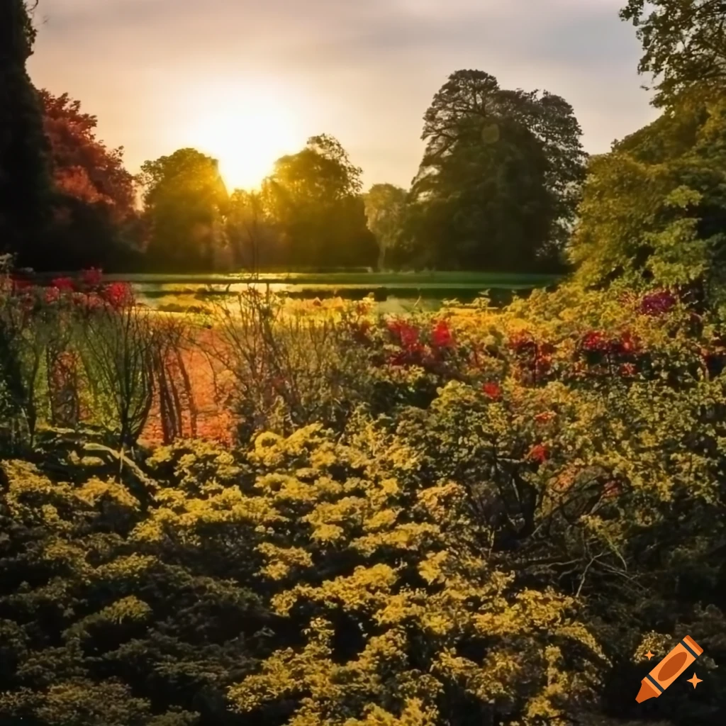 Gardens in knighton park, leicester, england at sunset on Craiyon