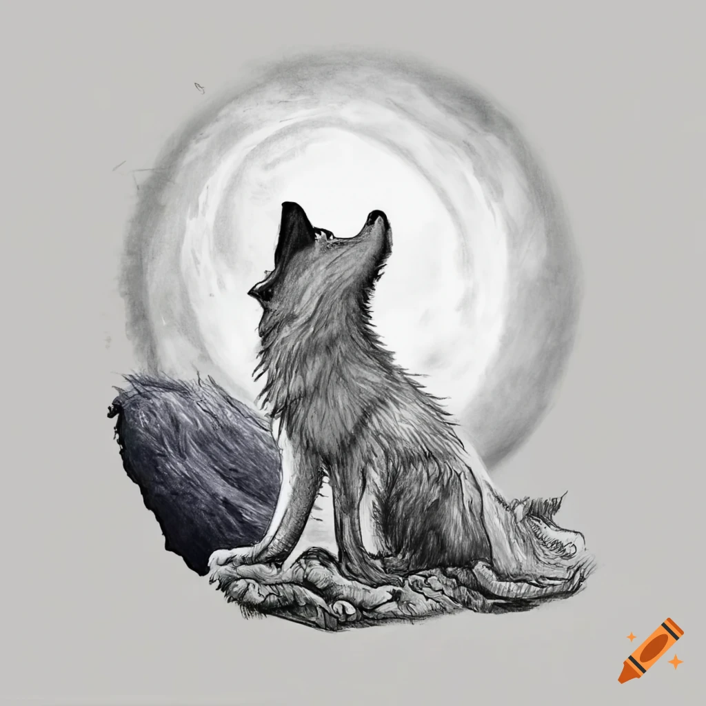 Drawing of a wolf howling on the moon by VikaWolf1 on DeviantArt