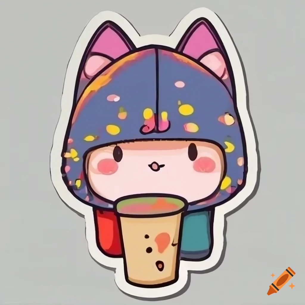 Boba Tea Bubble Cat Kawaii Neko Anime Cute Cat Boba - Cat Boba - Sticker
