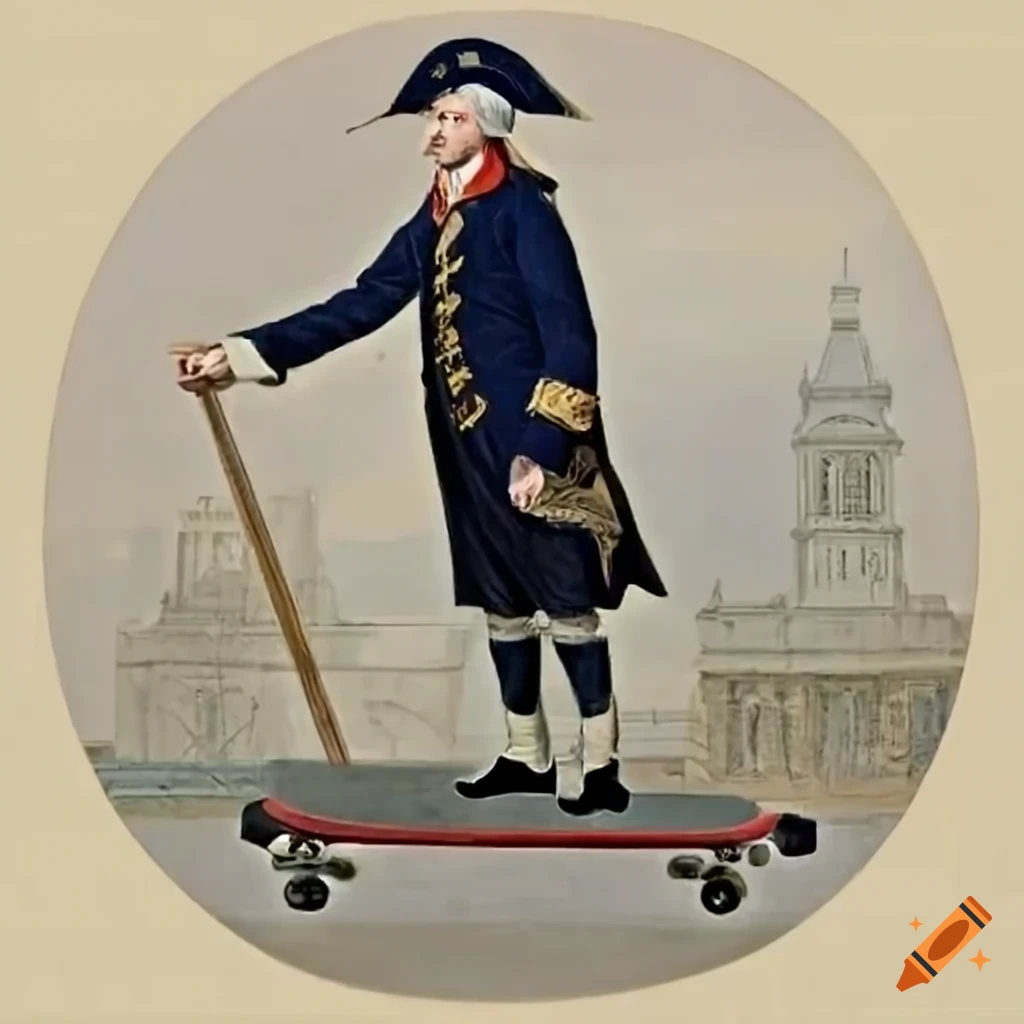 George Washington doing an Ollie on a skateboard