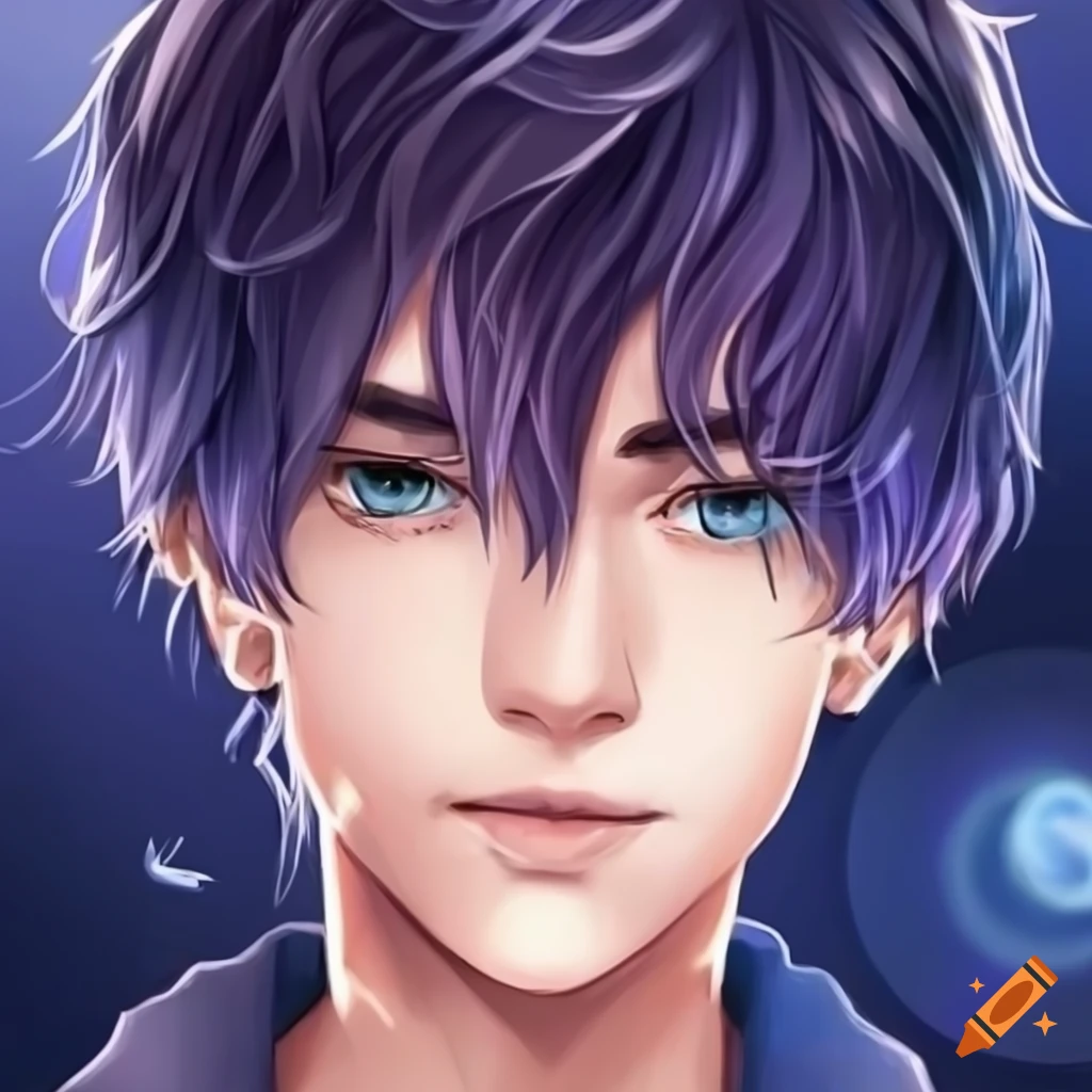 Caricatura de um personagem masculino anime loiro e bonito com os olhos  azuis