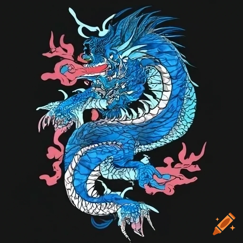 Japanese dragon with blue