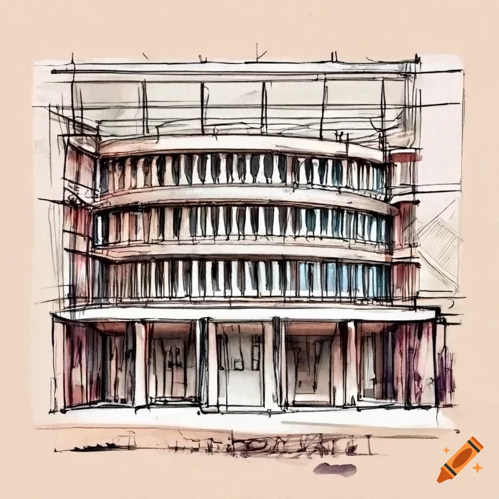 Architectural drawing of a rectangular building with and atrium design ...