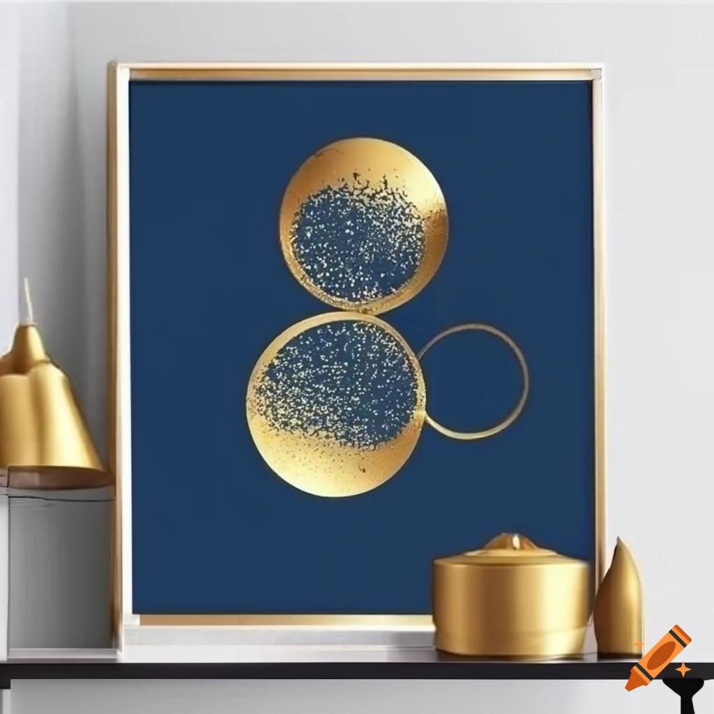 Navy blue printable wall art with gold theme high quality