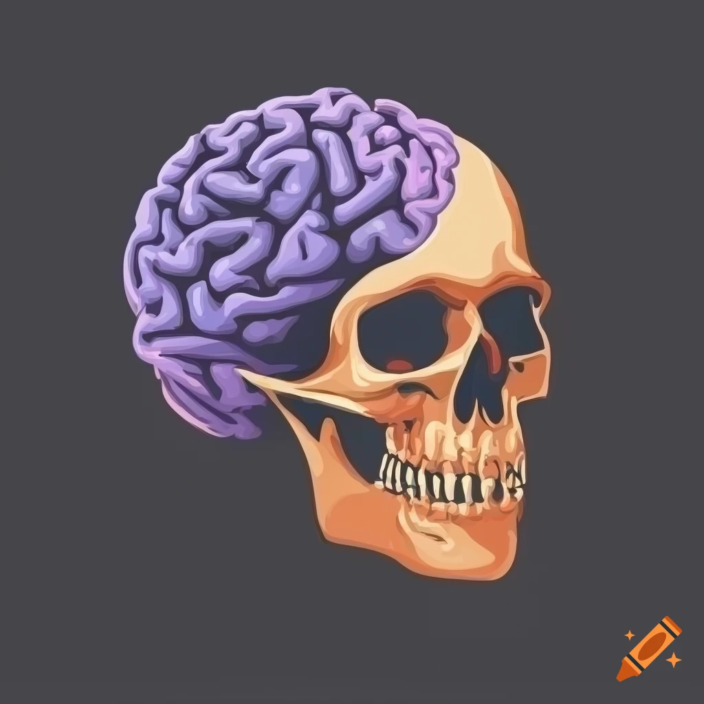 Brain on top of a skull, sideview, vector art on Craiyon