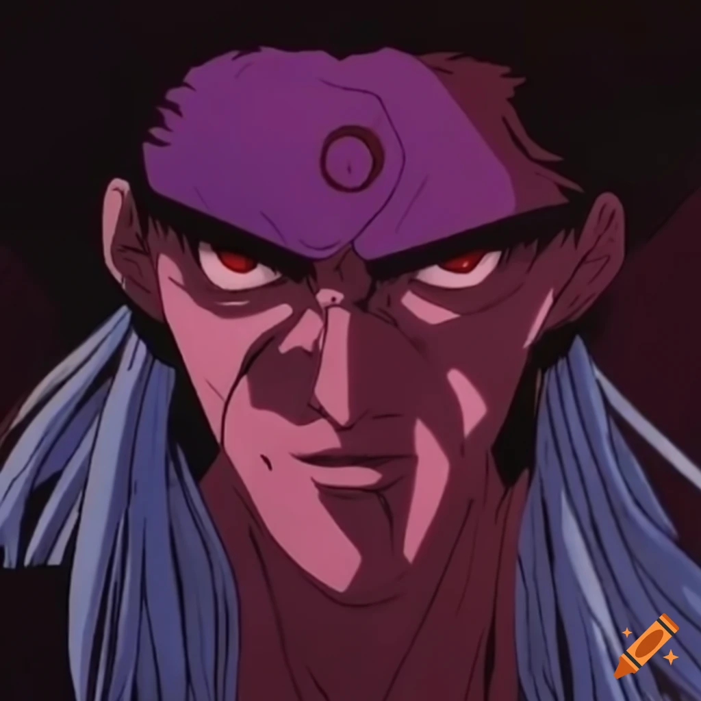 80-90's anime ova, male masculine bearded warrior 'ninja scroll