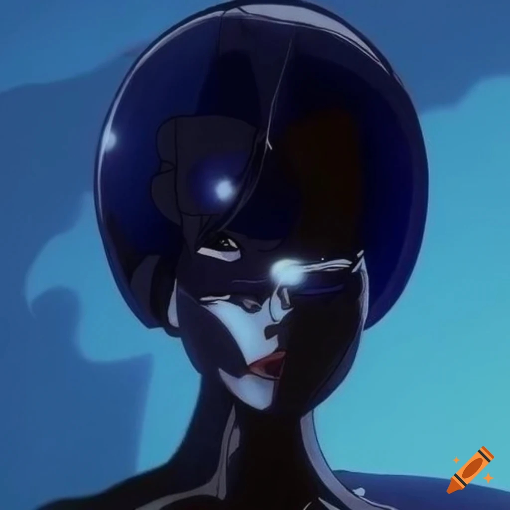 80-90's anime OVA, alien humanoid race, wearing futuristic headpiece, sci-fi fashion clothing