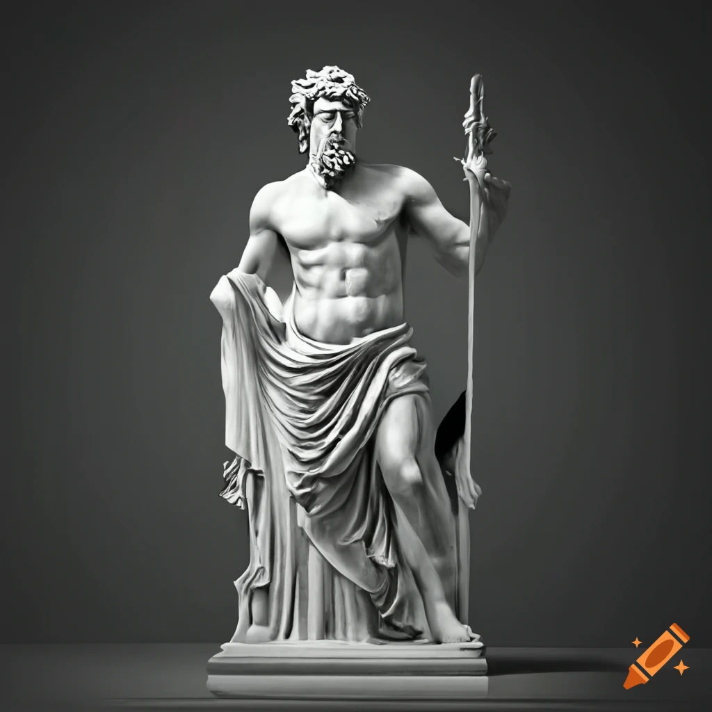 Greek god statute black and white on Craiyon