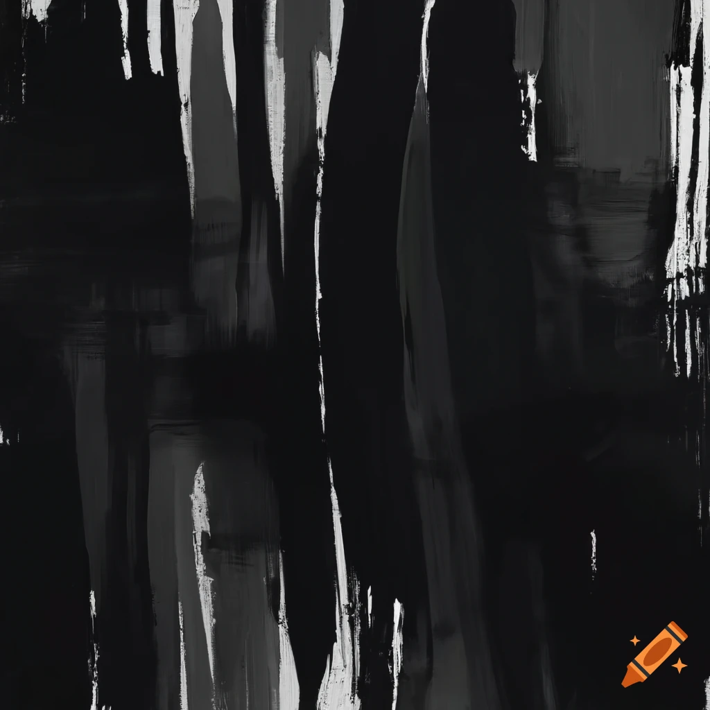 Abstract painting of black and white tones with big brush strokes on ...