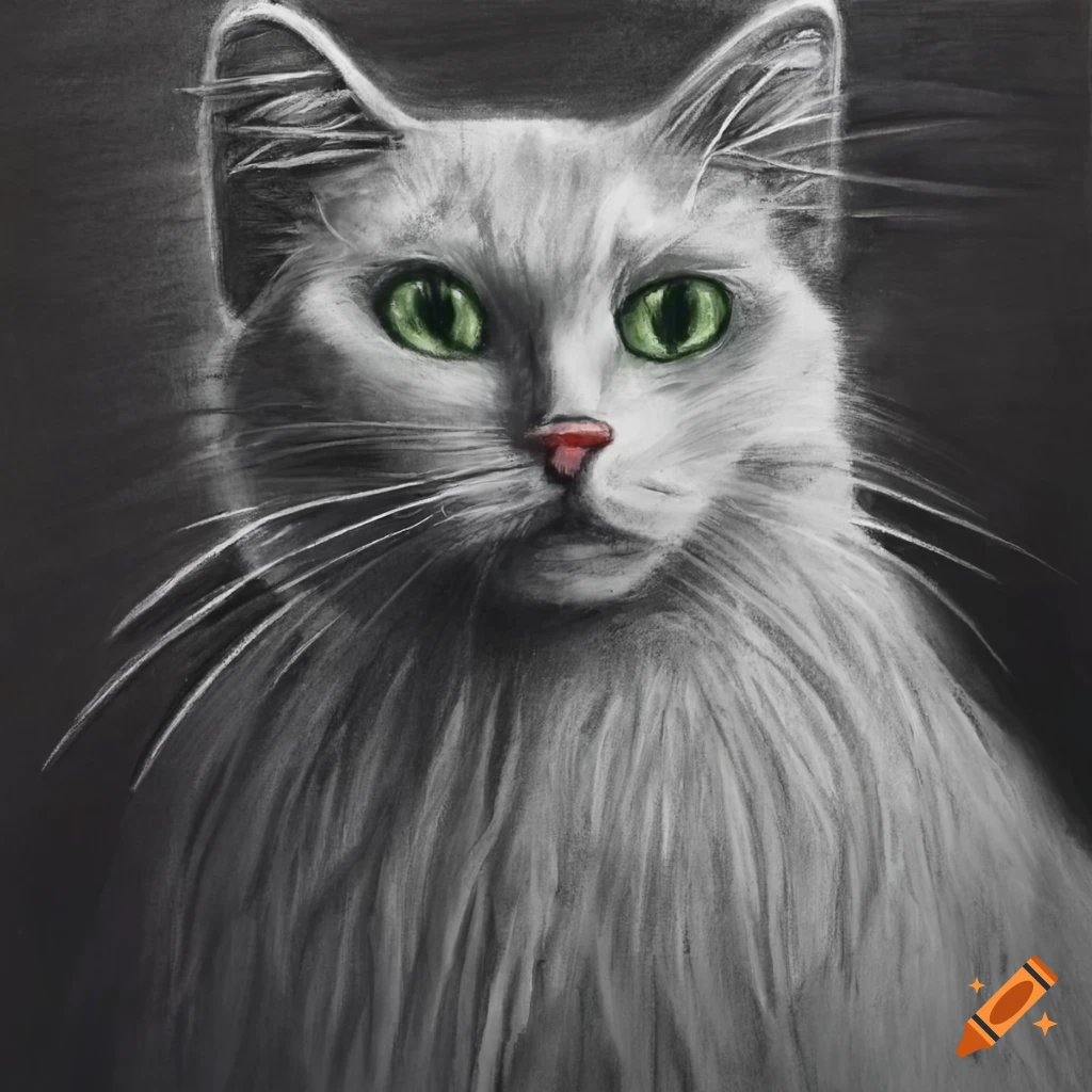 Charcoal drawing of white house cat on Craiyon